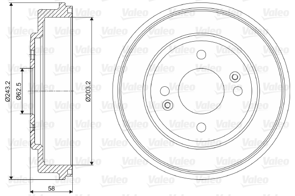 Tamburo freno VALEO 237051