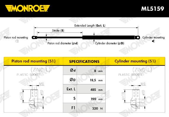 Ammortizzatore pneumatico, cofano bagagli /vano carico MONROE ML5159