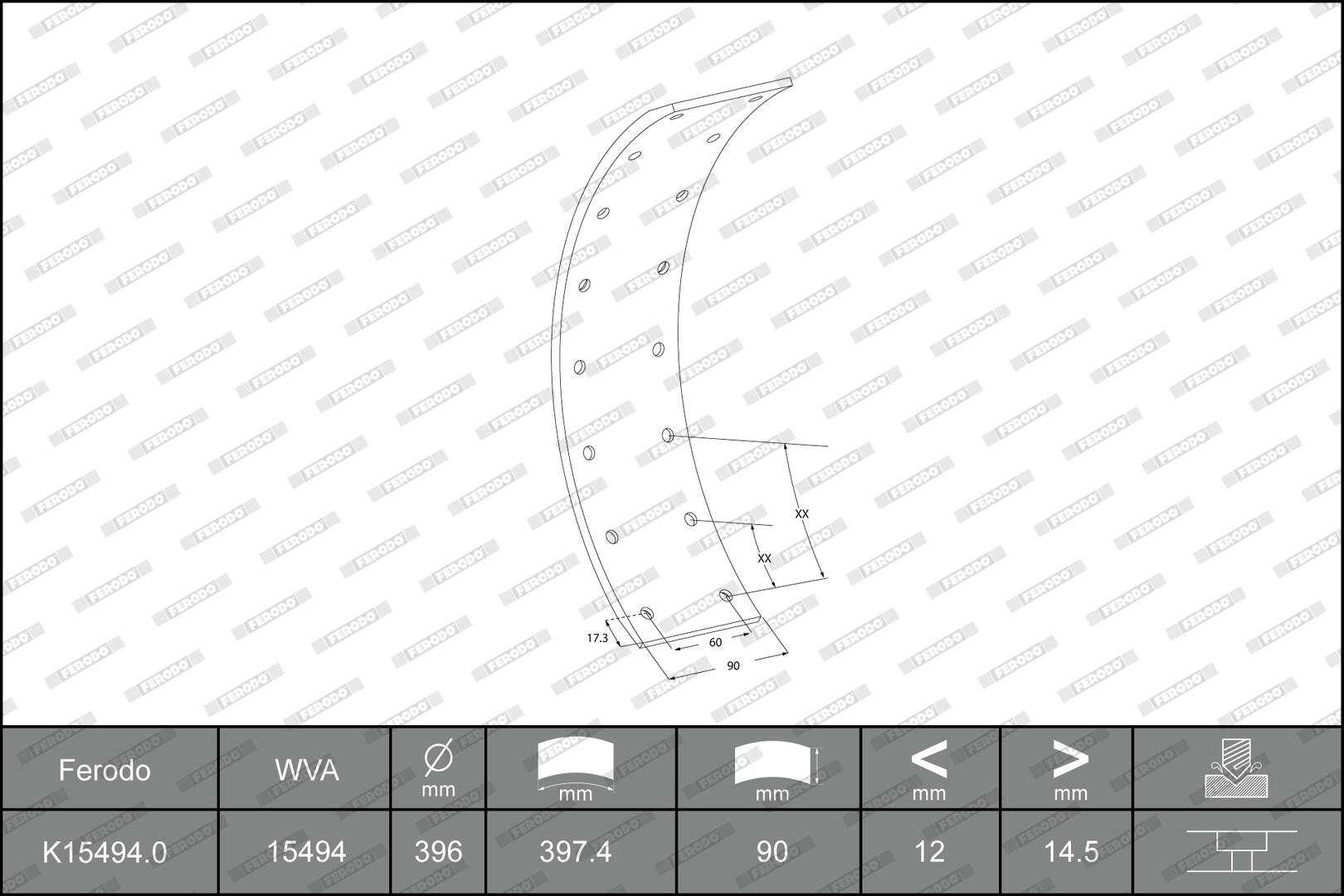 Kit materiale d'attrito, freno a tamburo FERODO K15494.0-F3532