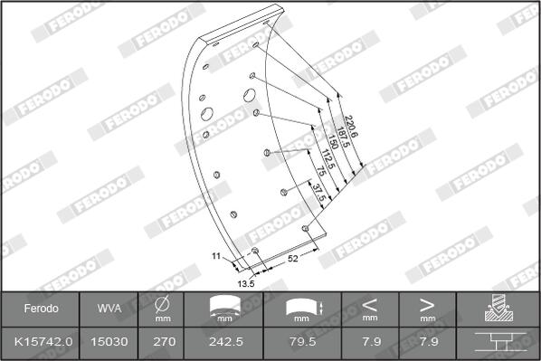 Kit materiale d'attrito, freno a tamburo FERODO K15742.0-F3549