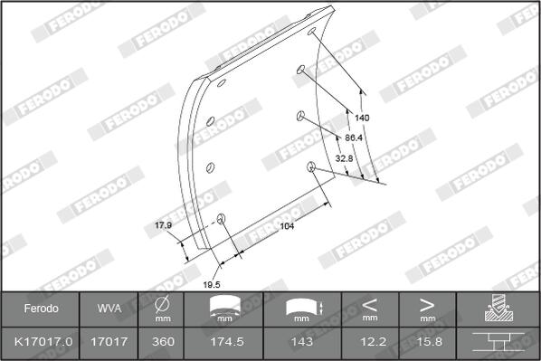 Kit materiale d'attrito, freno a tamburo FERODO K17017.0-F3661
