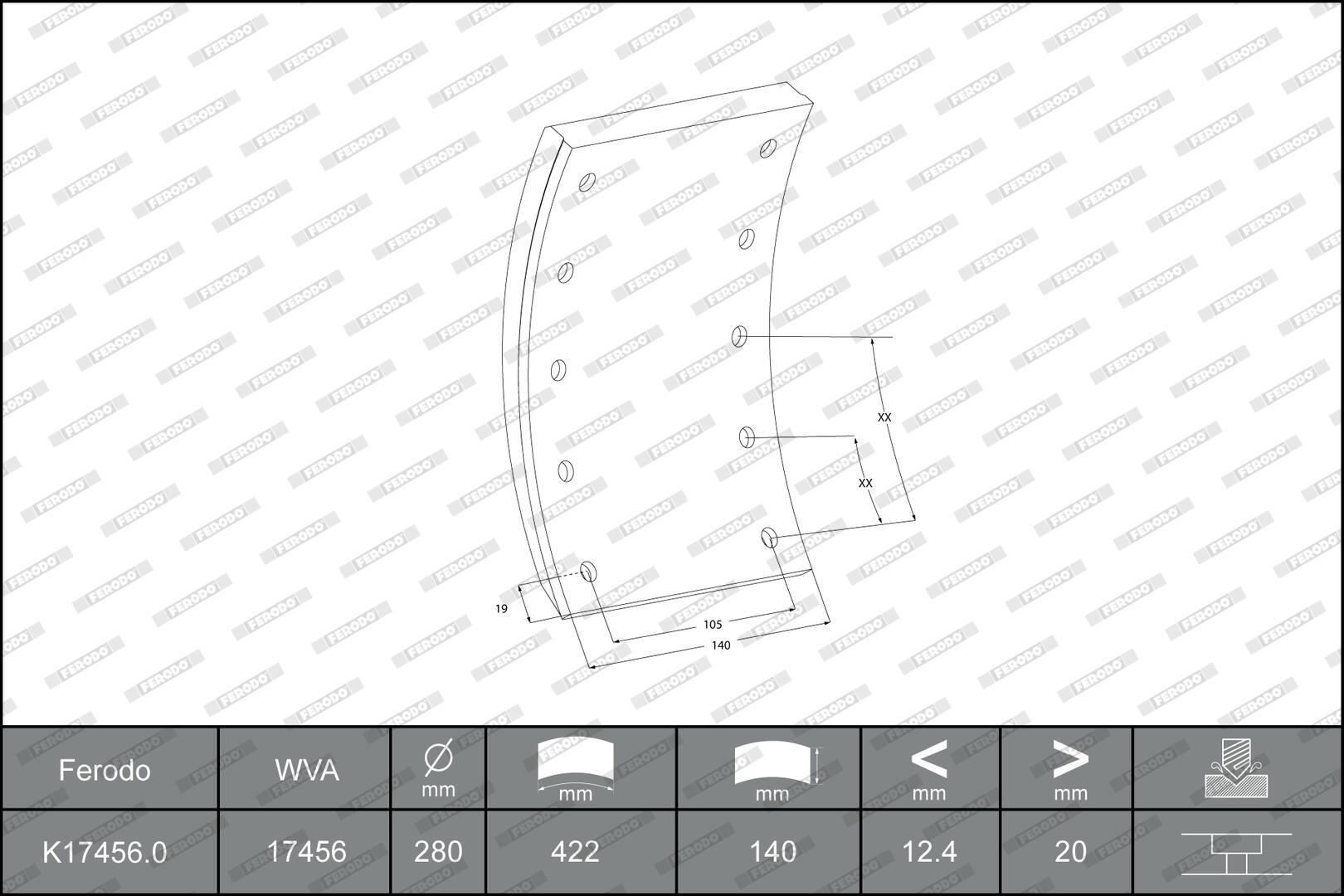 Kit materiale d'attrito, freno a tamburo FERODO K17456.0-F3532
