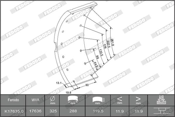 Kit materiale d'attrito, freno a tamburo FERODO K17635.0-F3653