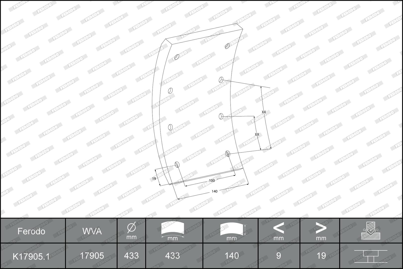 Kit materiale d'attrito, freno a tamburo FERODO K17905.1-F3532