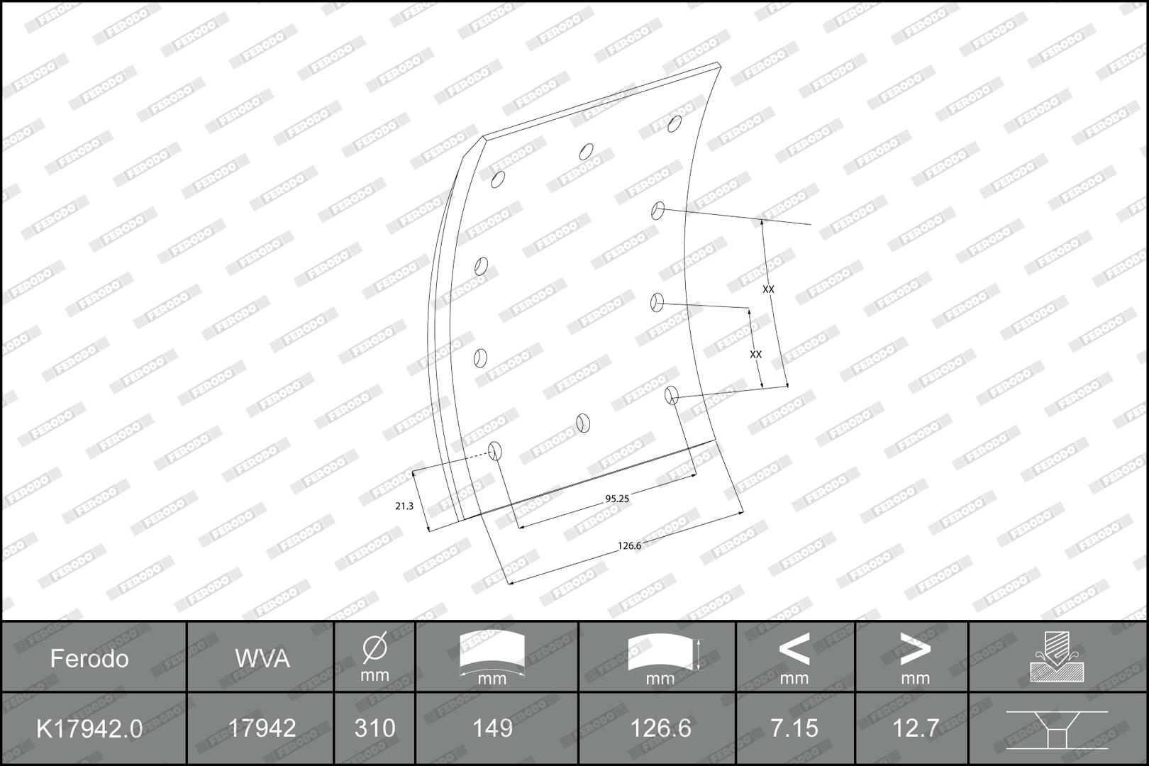 Kit materiale d'attrito, freno a tamburo FERODO K17942.0-F3658