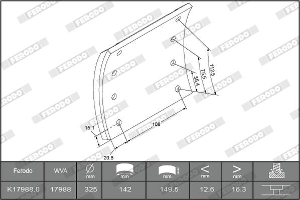 Kit materiale d'attrito, freno a tamburo FERODO K17988.0-F3661