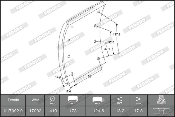 Kit materiale d'attrito, freno a tamburo FERODO K17992.0-F3526