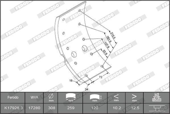 Kit materiale d'attrito, freno a tamburo FERODO K17992.1-F3526