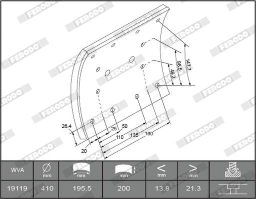 Kit materiale d'attrito, freno a tamburo FERODO K19116.9-F3660