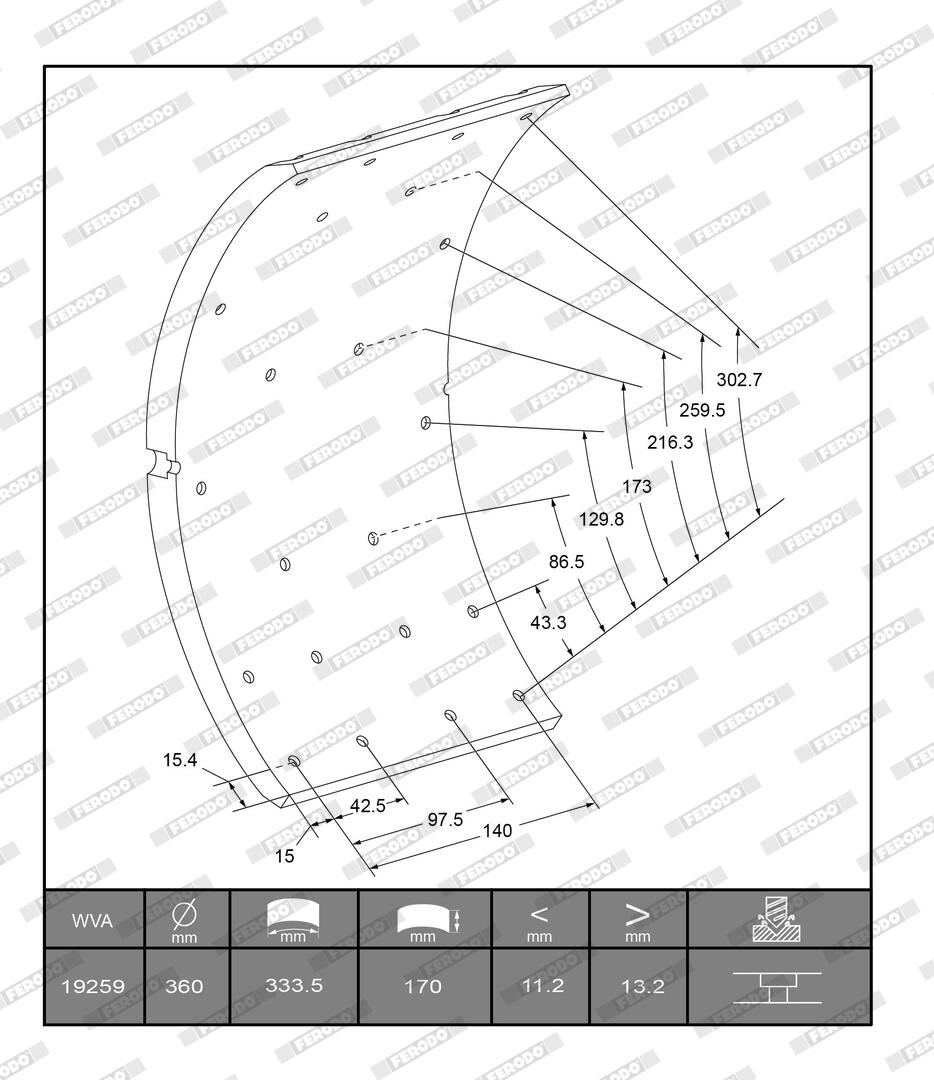 Kit materiale d'attrito, freno a tamburo FERODO K19255.0-F3537