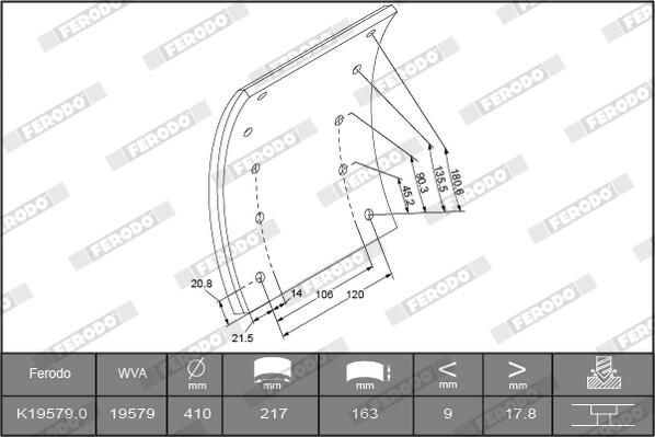 Kit materiale d'attrito, freno a tamburo FERODO K19579.9-F3539
