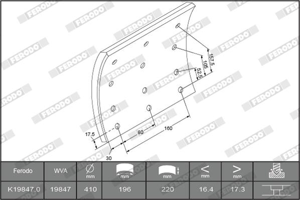 Kit materiale d'attrito, freno a tamburo FERODO K19847.0-F3539