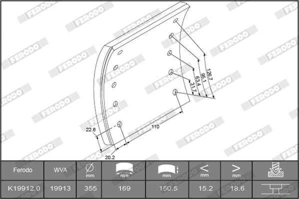 Kit materiale d'attrito, freno a tamburo FERODO K19912.0-F3504