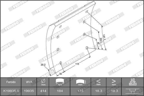 Kit materiale d'attrito, freno a tamburo FERODO K19935.1-F3537