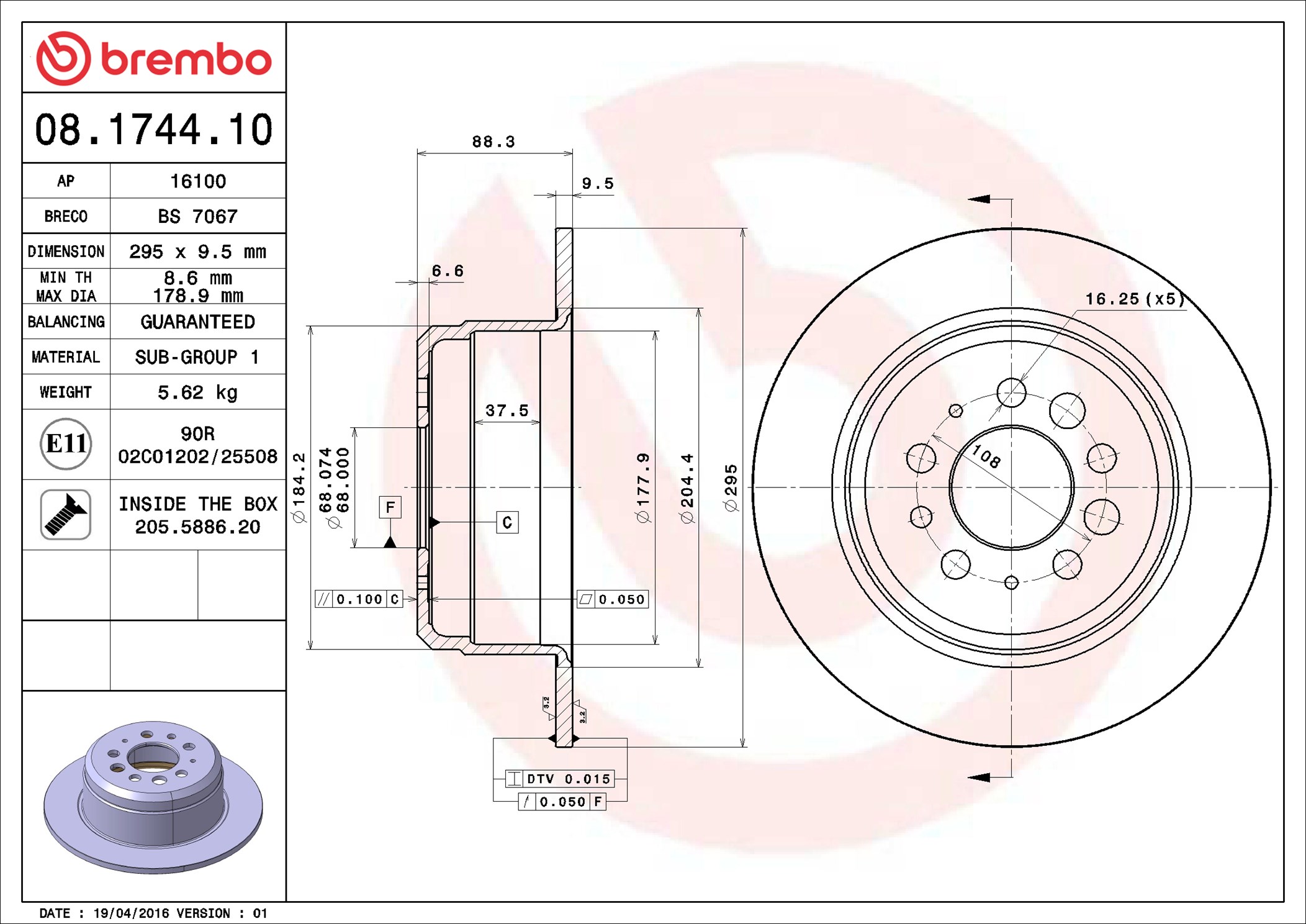 Disco freno BREMBO 08174410