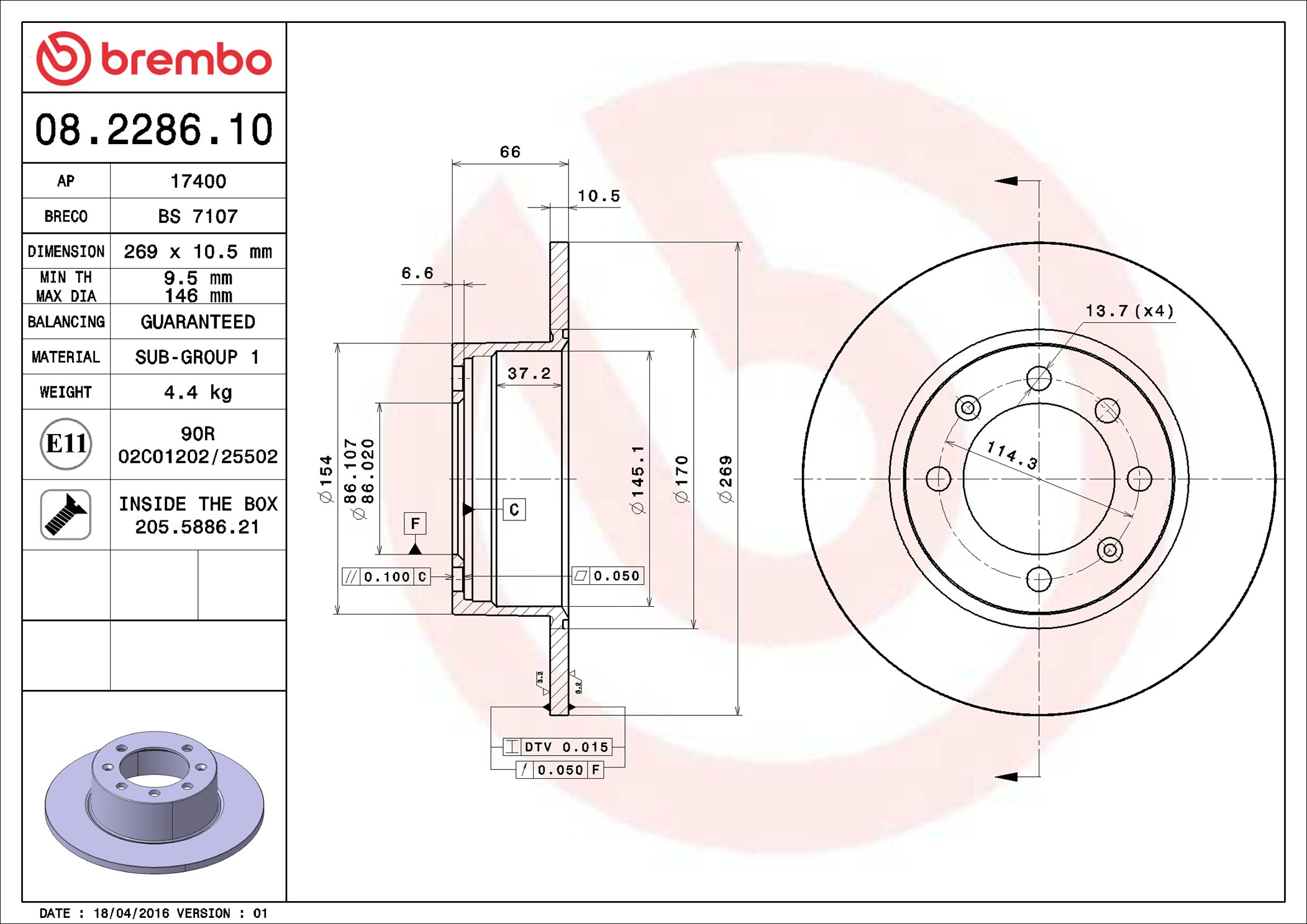Disco freno BREMBO 08228610