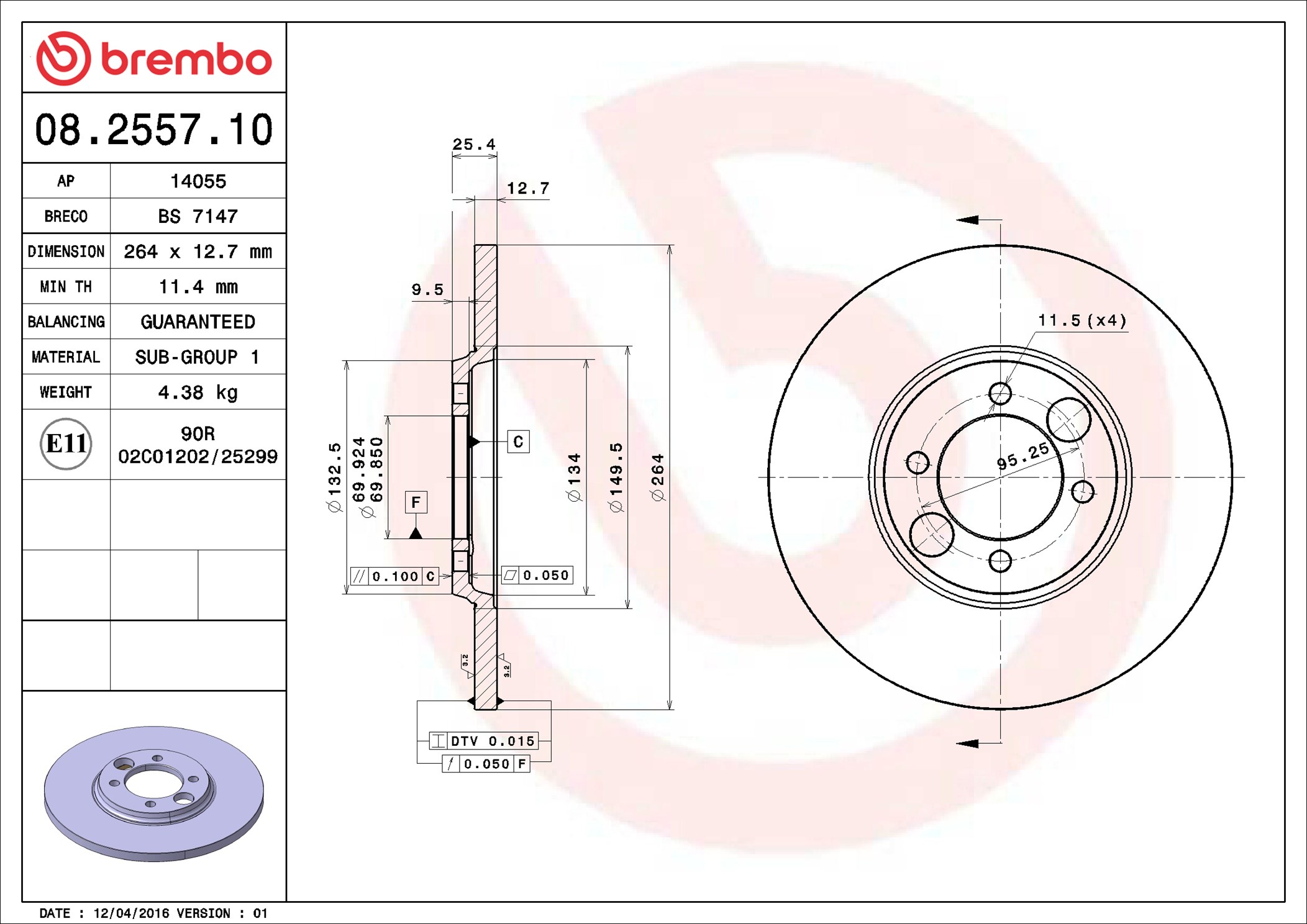 Disco freno BREMBO 08255710
