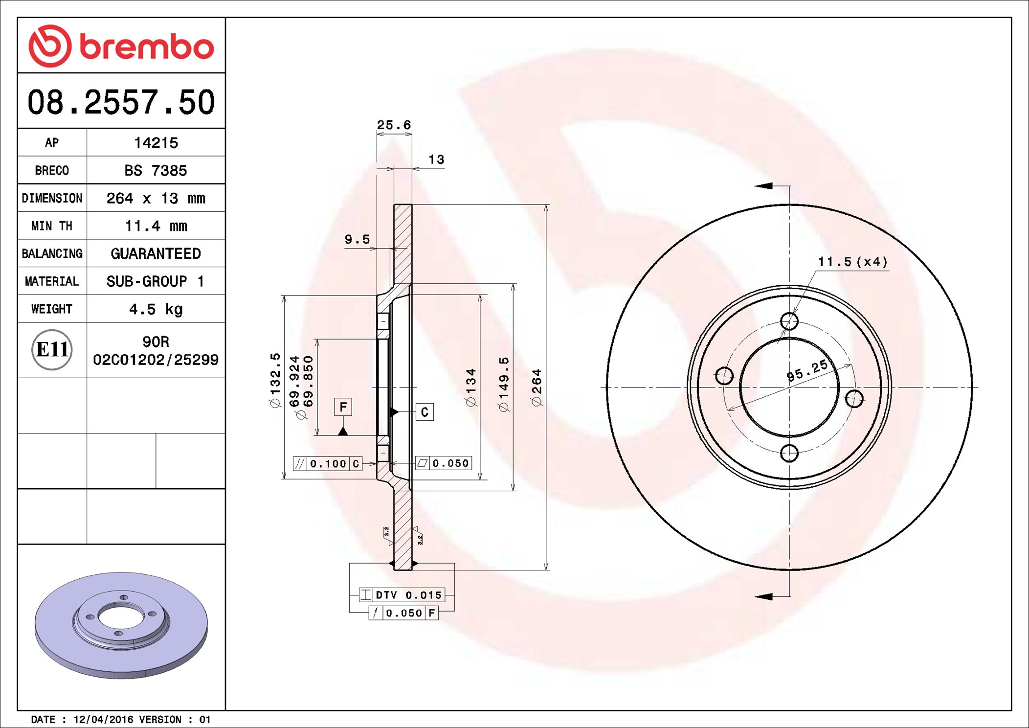 Disco freno BREMBO 08255750