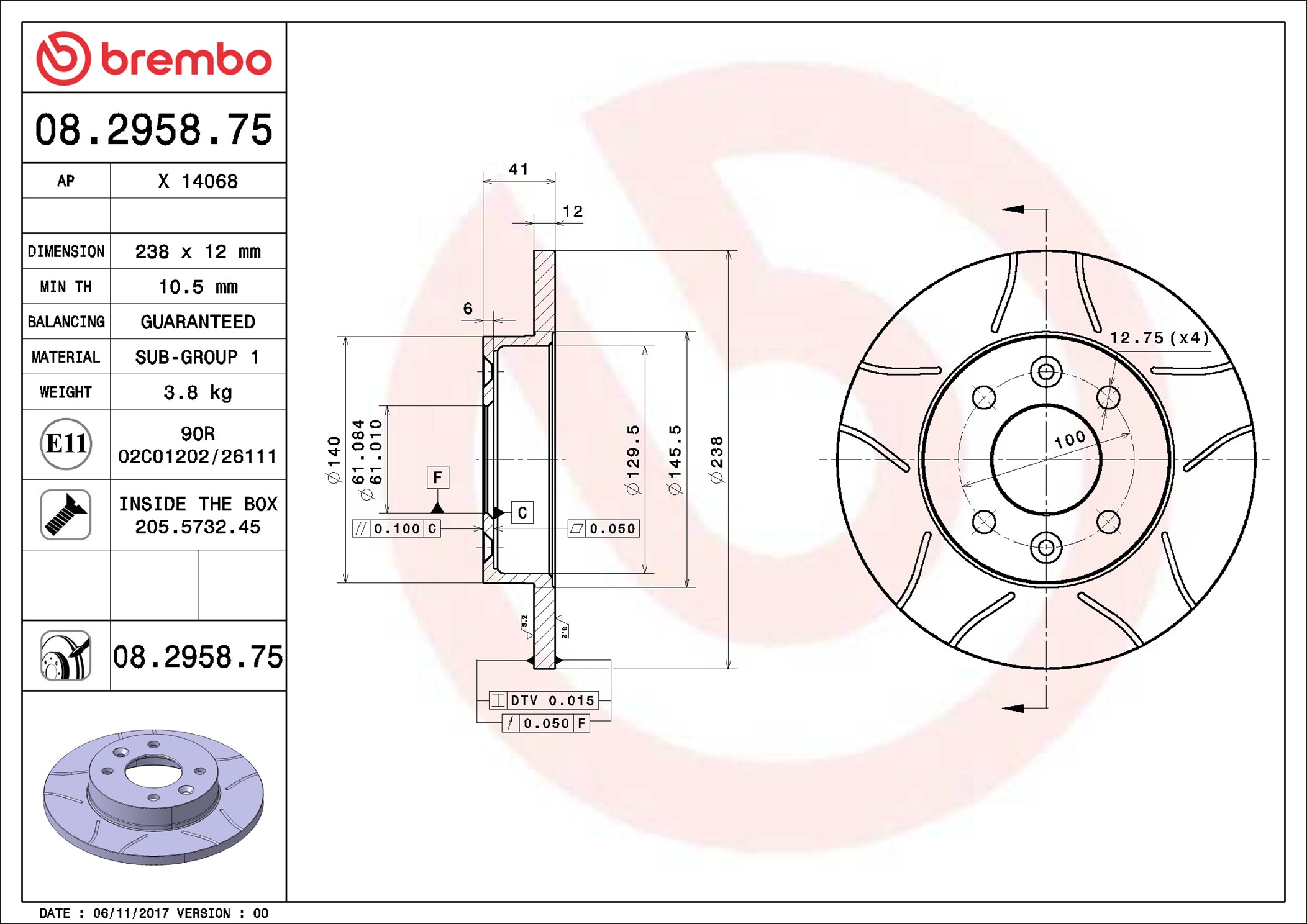 Disco freno BREMBO 08295875