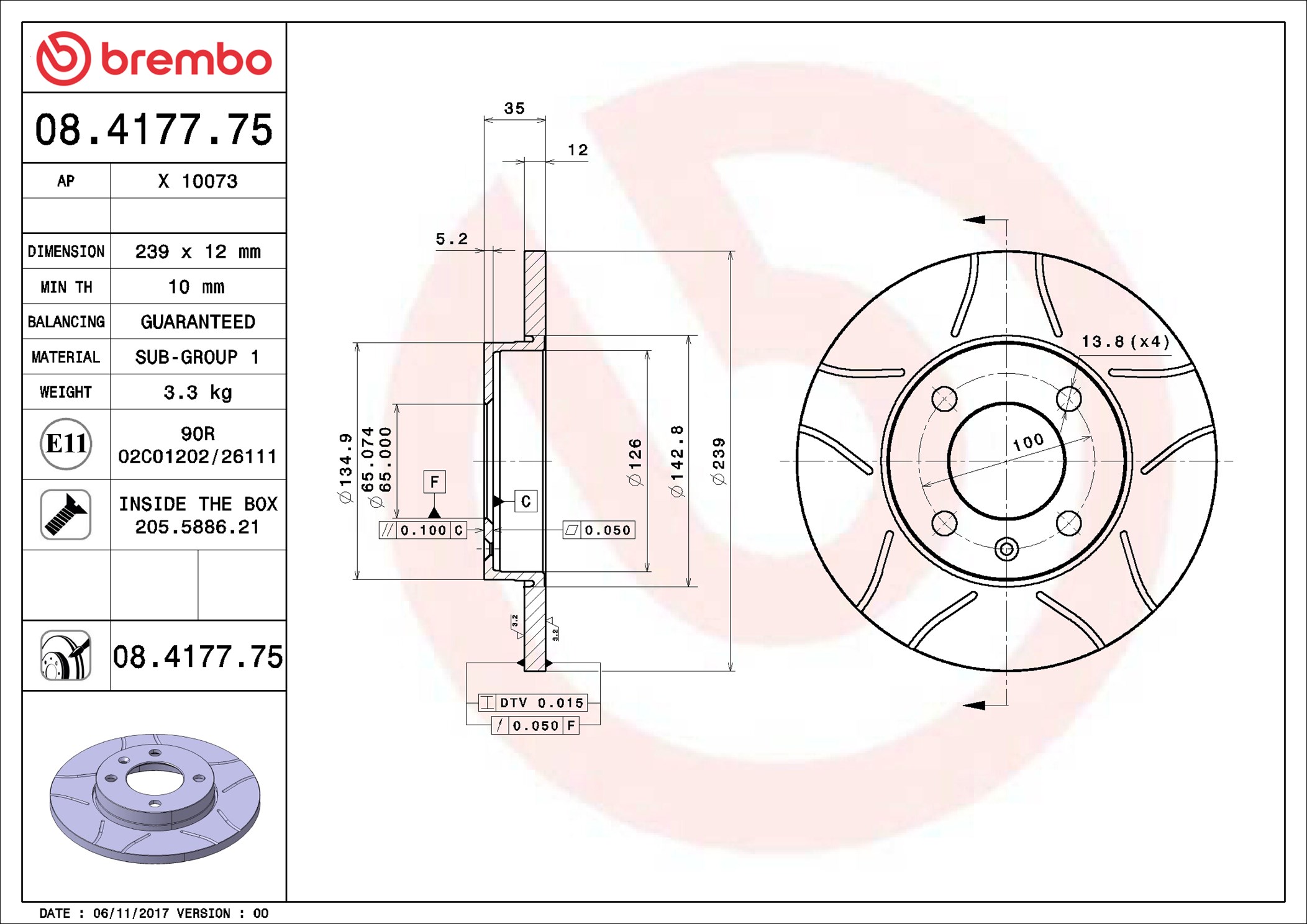 Disco freno BREMBO 08417775