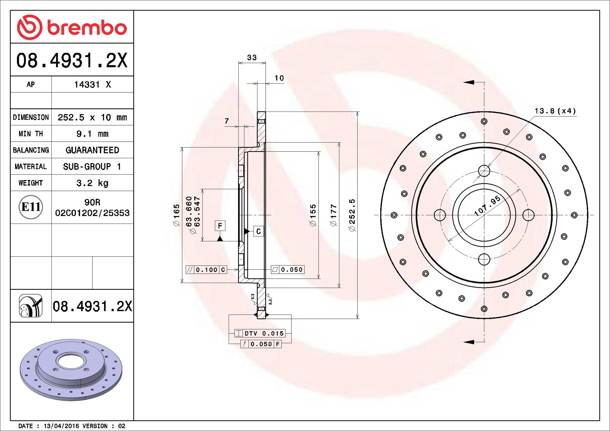 Disco freno BREMBO 0849312X