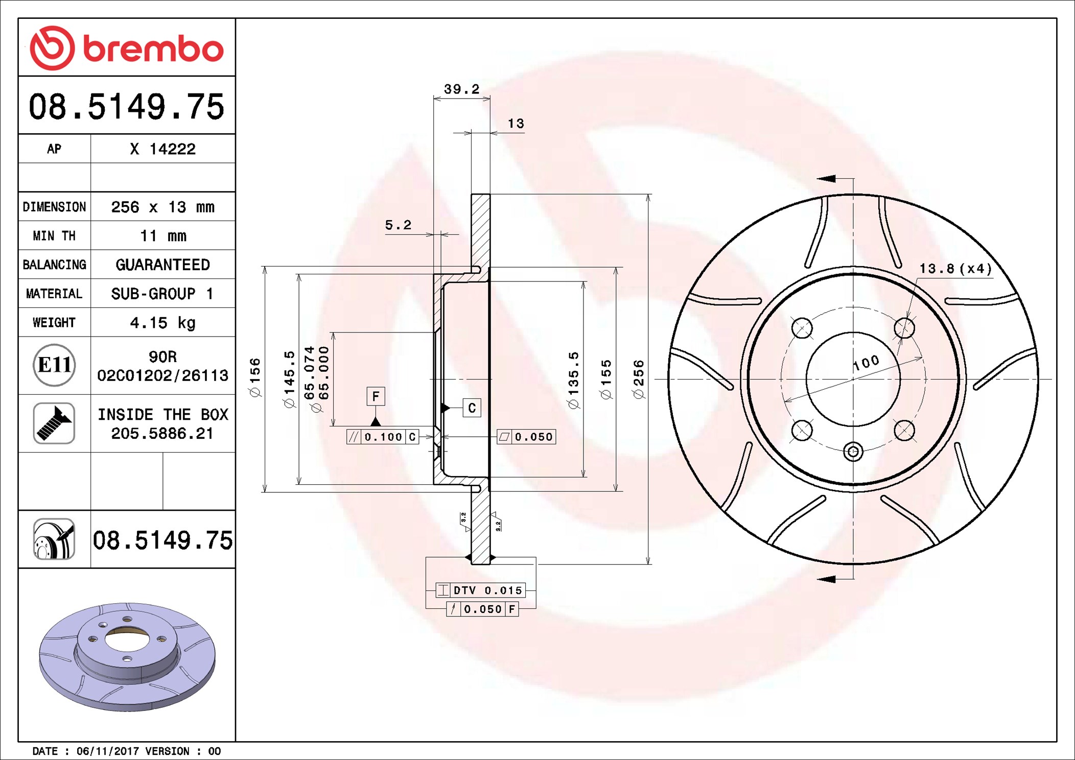 Disco freno BREMBO 08514975