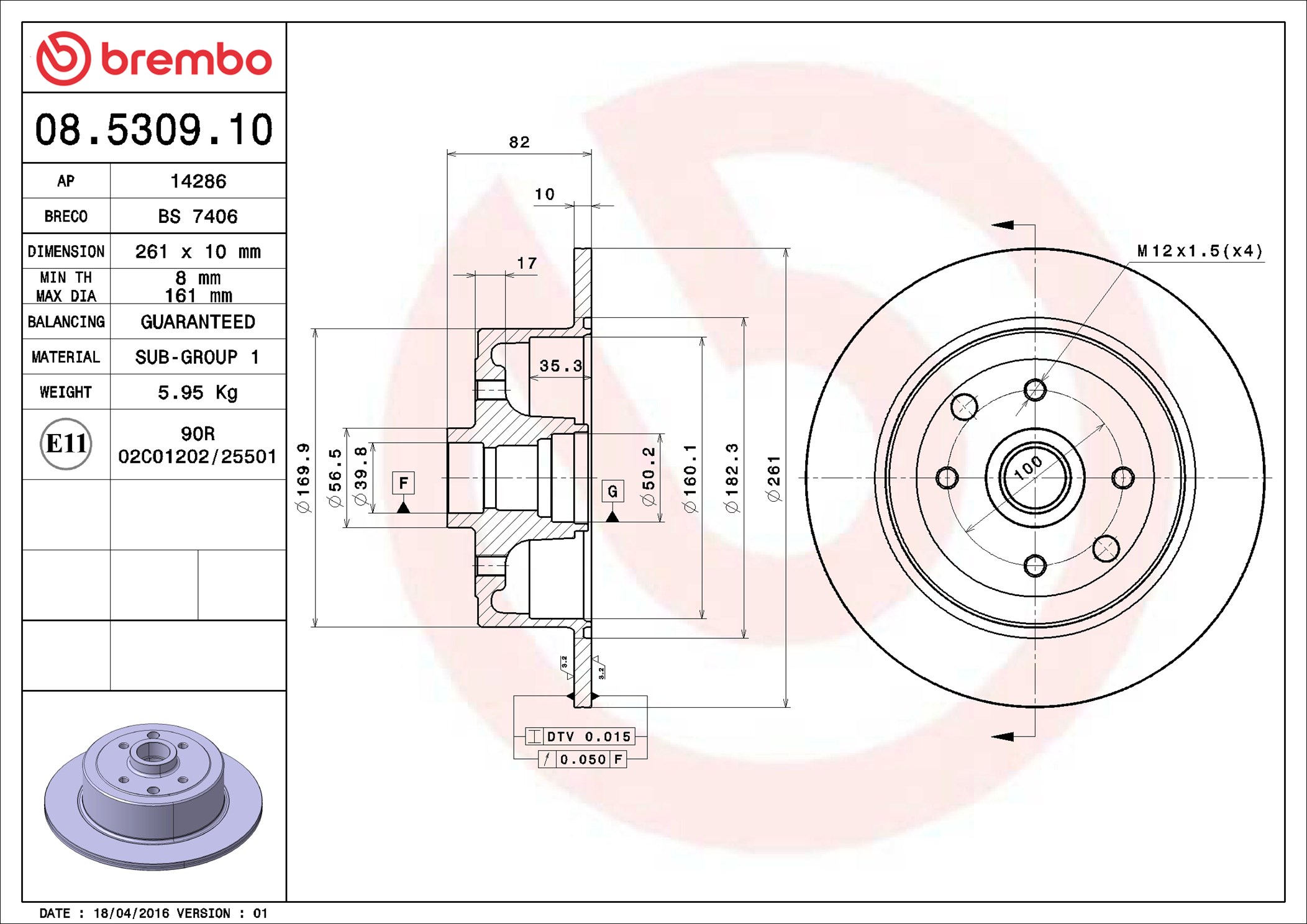 Disco freno BREMBO 08530910