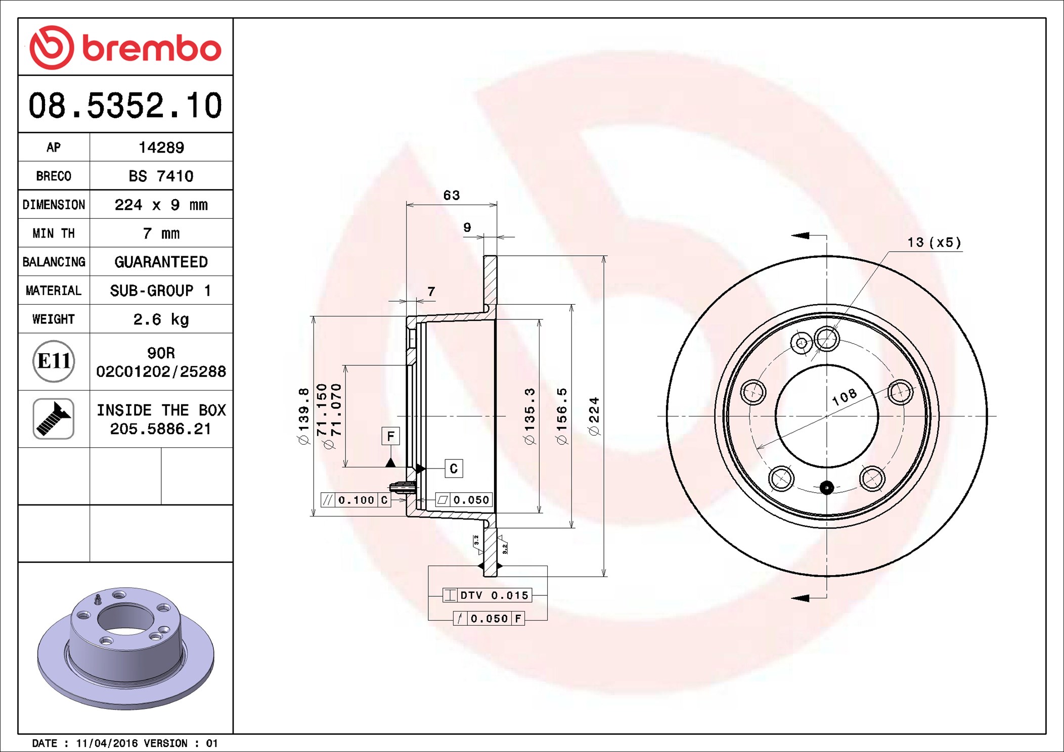 Disco freno BREMBO 08535210