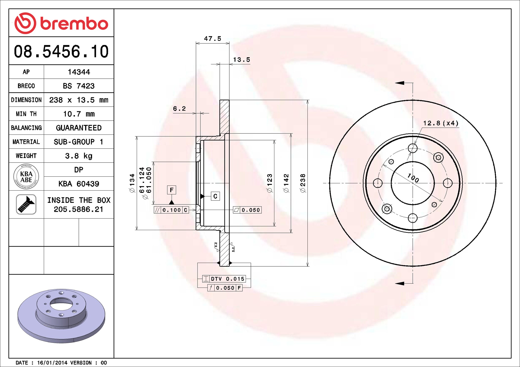 Disco freno BREMBO 08545610