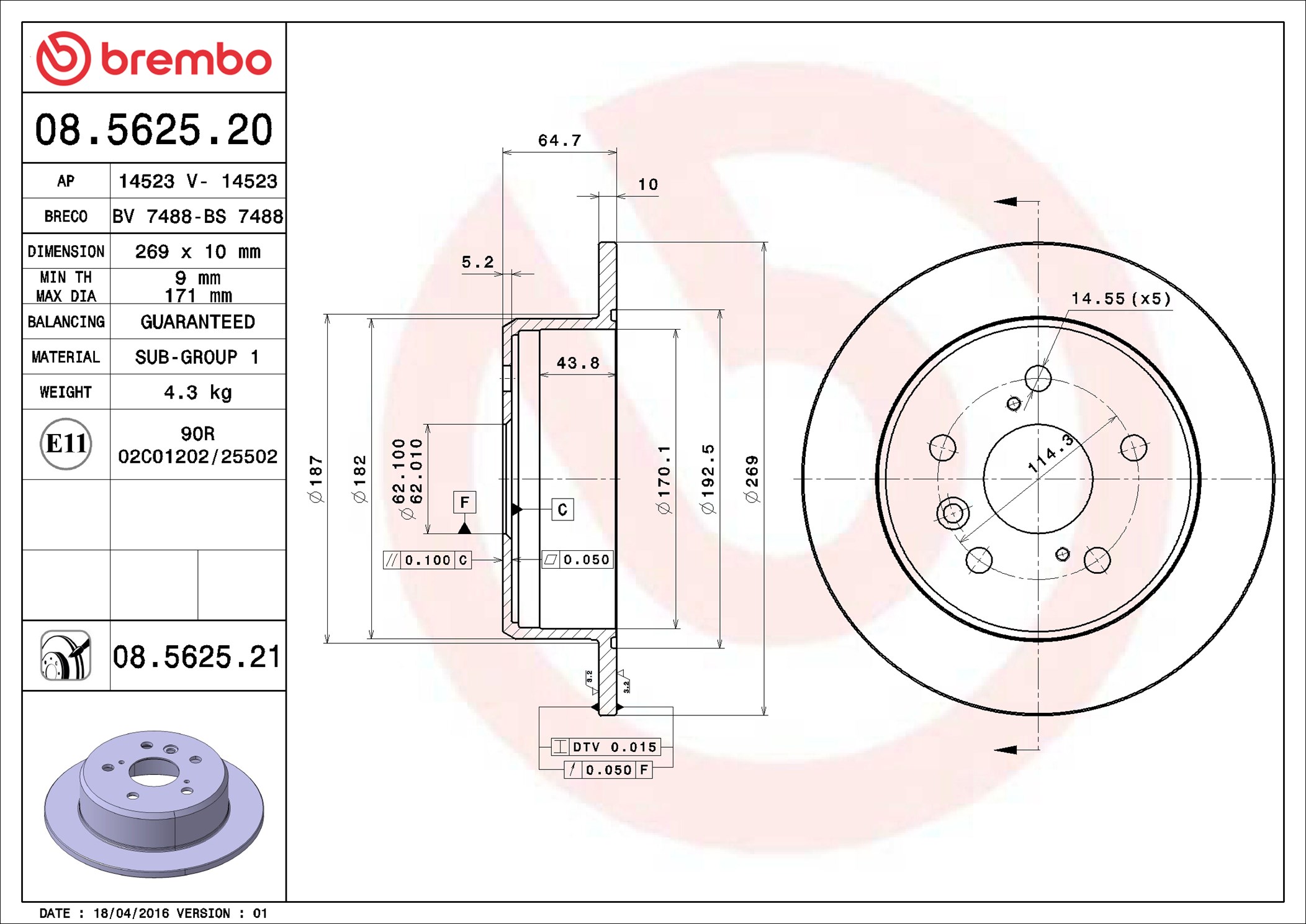Disco freno BREMBO 08562521