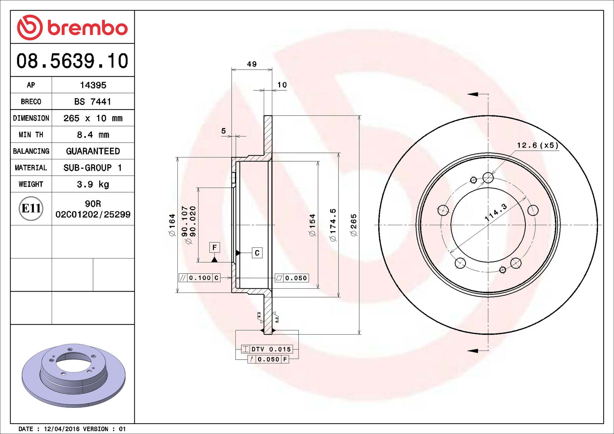 Disco freno BREMBO 08563910