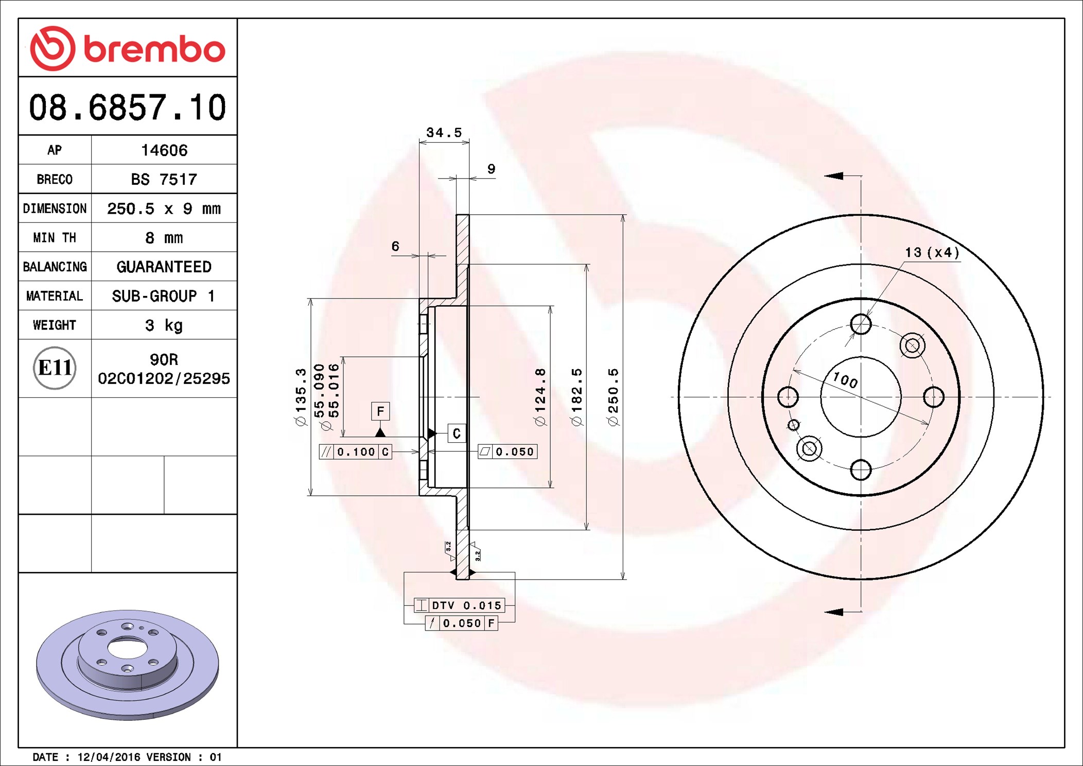 Disco freno BREMBO 08685710