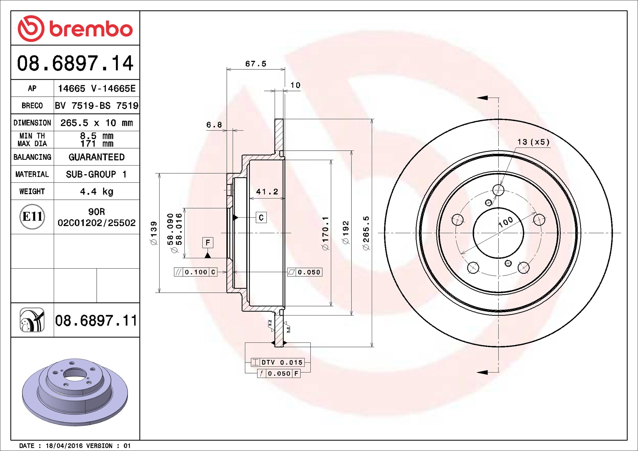 Disco freno BREMBO 08689711
