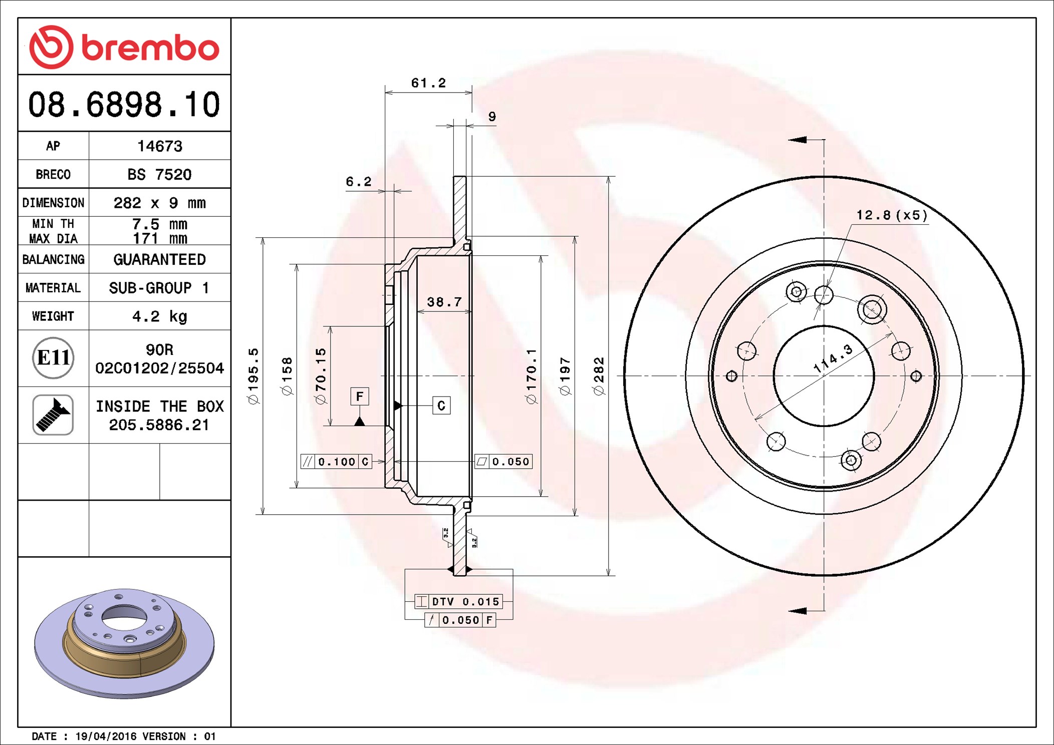 Disco freno BREMBO 08689810