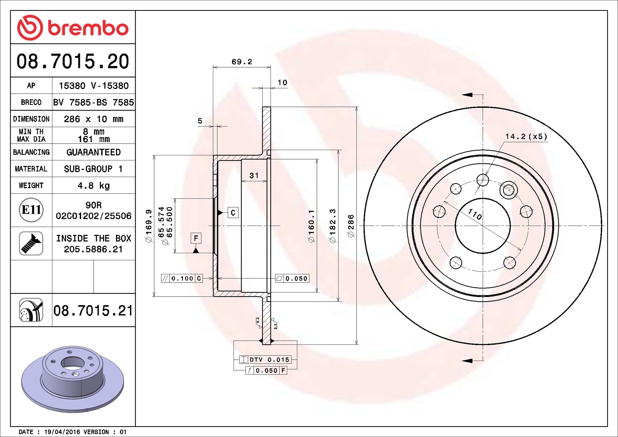 Disco freno BREMBO 08701521