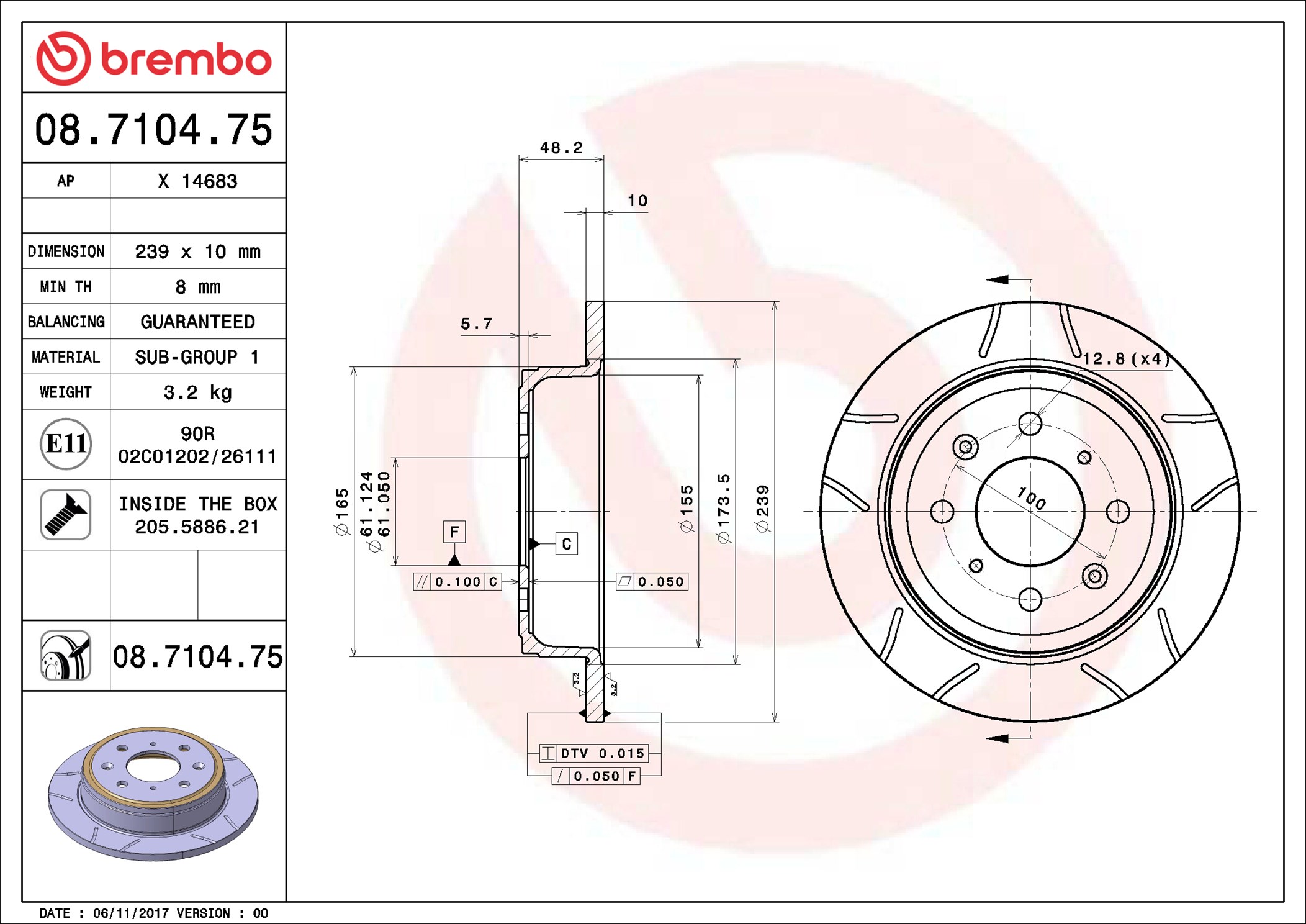Disco freno BREMBO 08710475