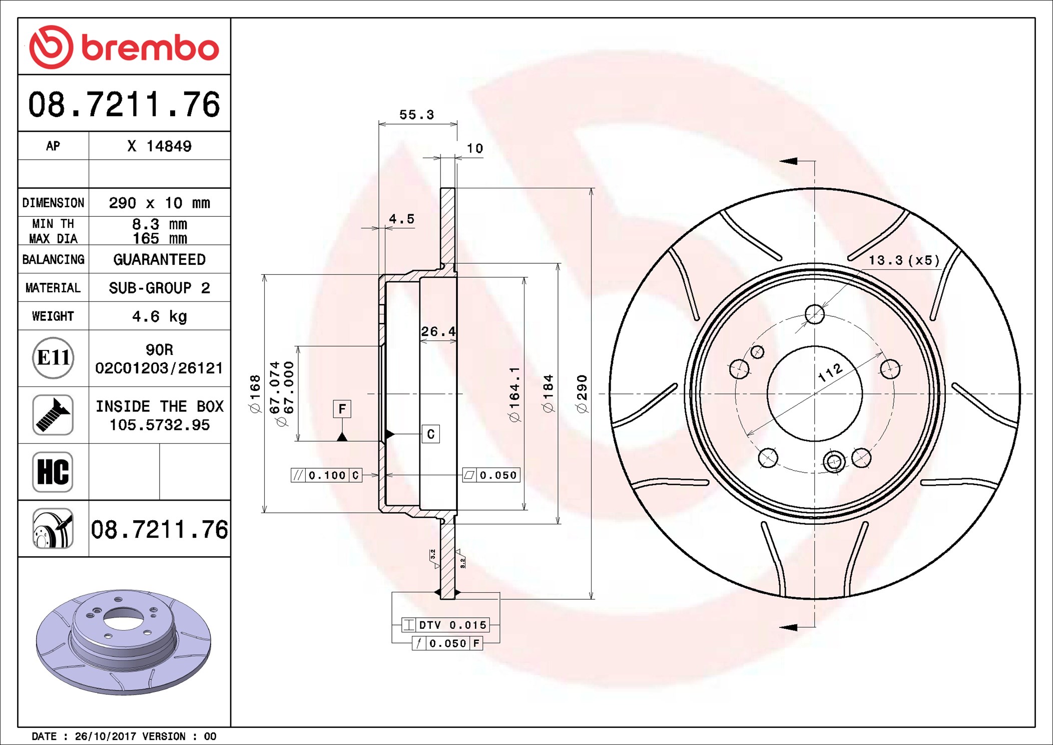 Disco freno BREMBO 08721176