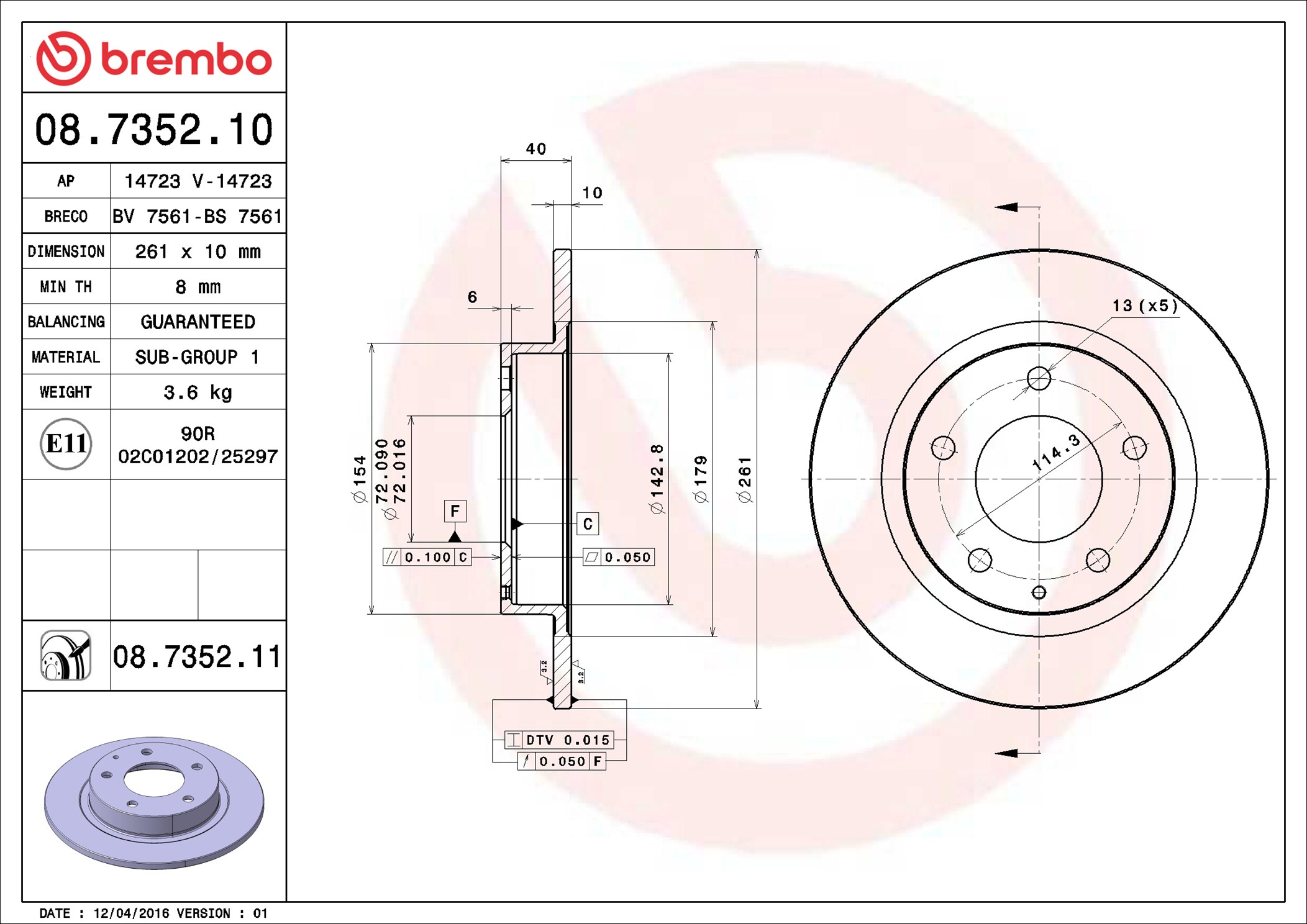 Disco freno BREMBO 08735211