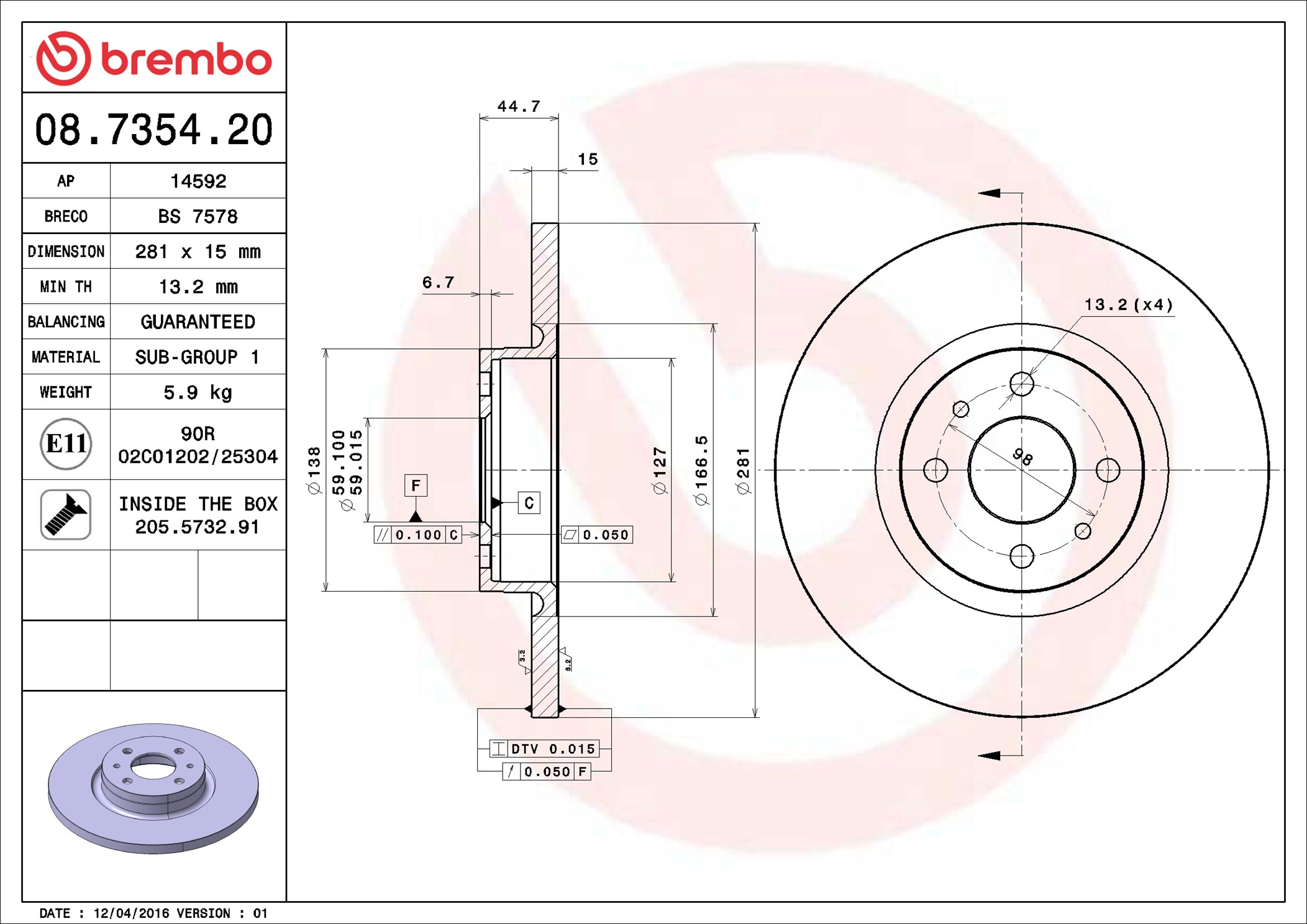 Disco freno BREMBO 08735420