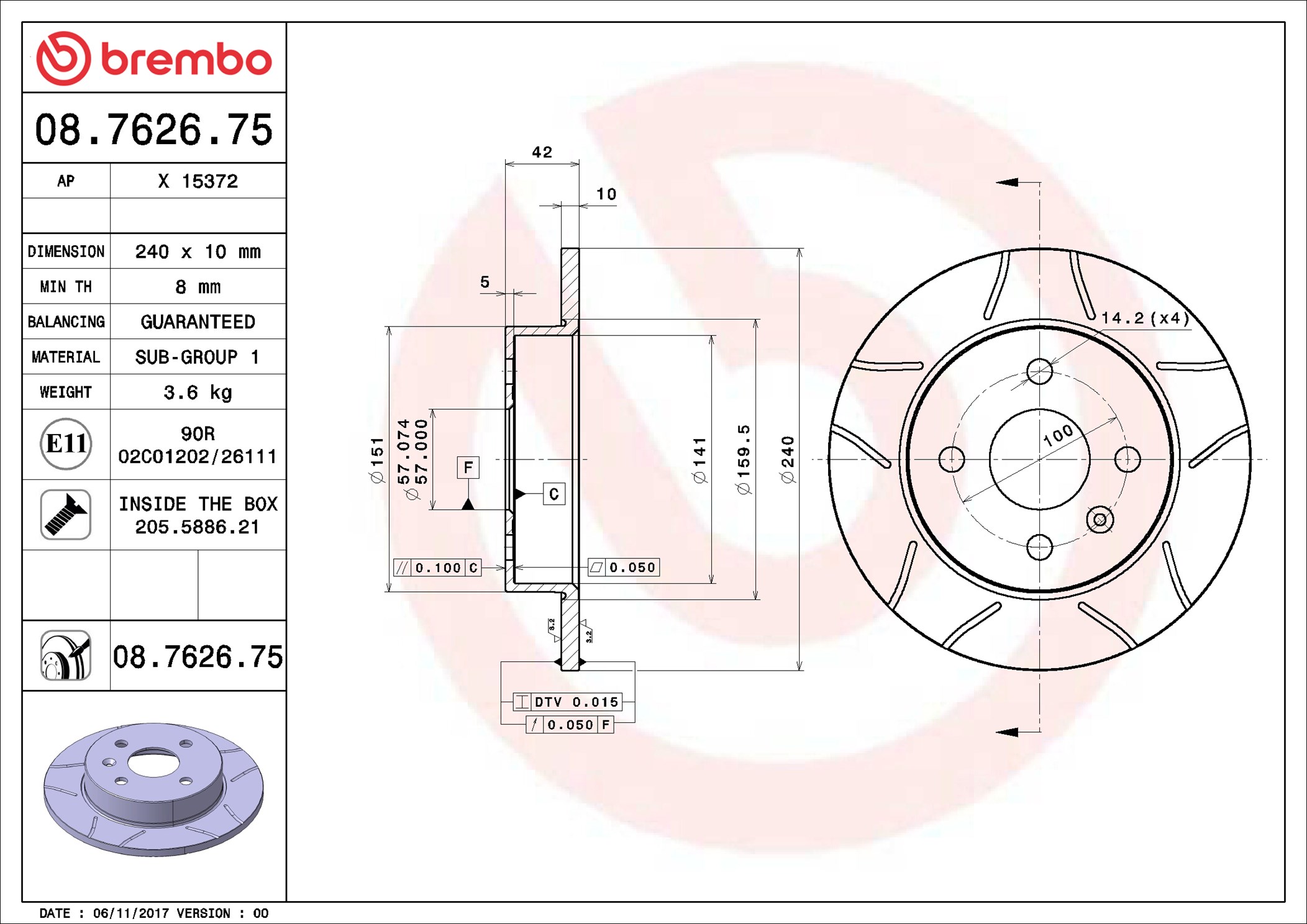 Disco freno BREMBO 08762675