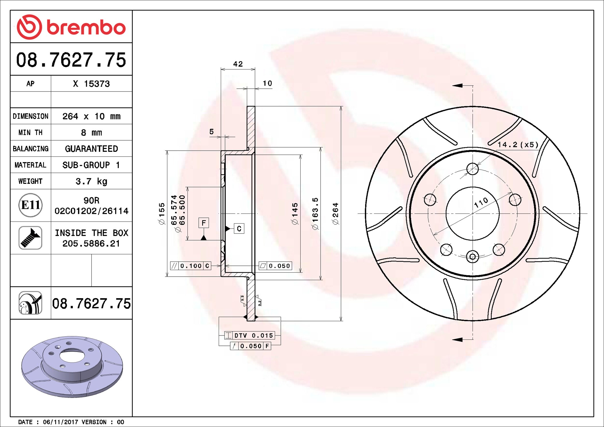 Disco freno BREMBO 08762775