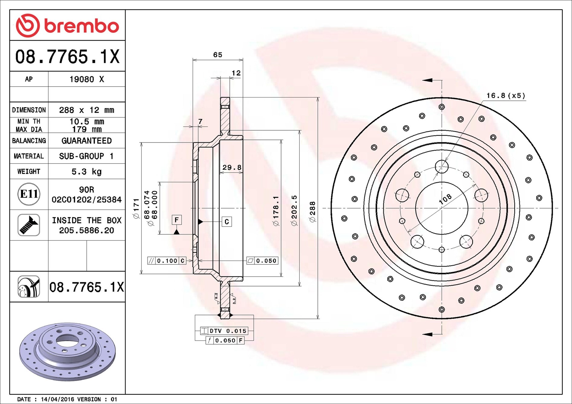 Disco freno BREMBO 0877651X