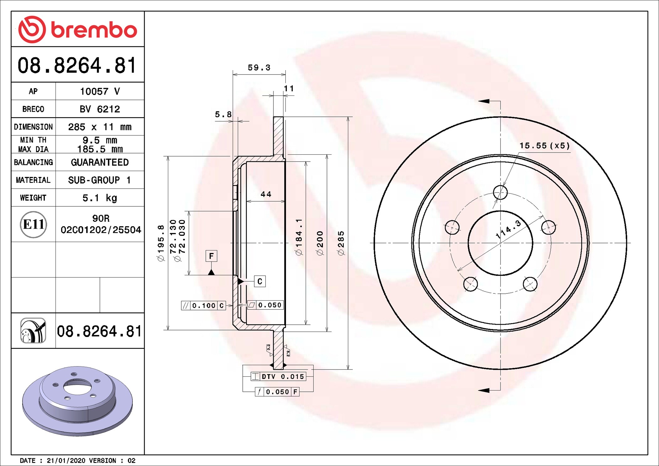 Disco freno BREMBO 08826481