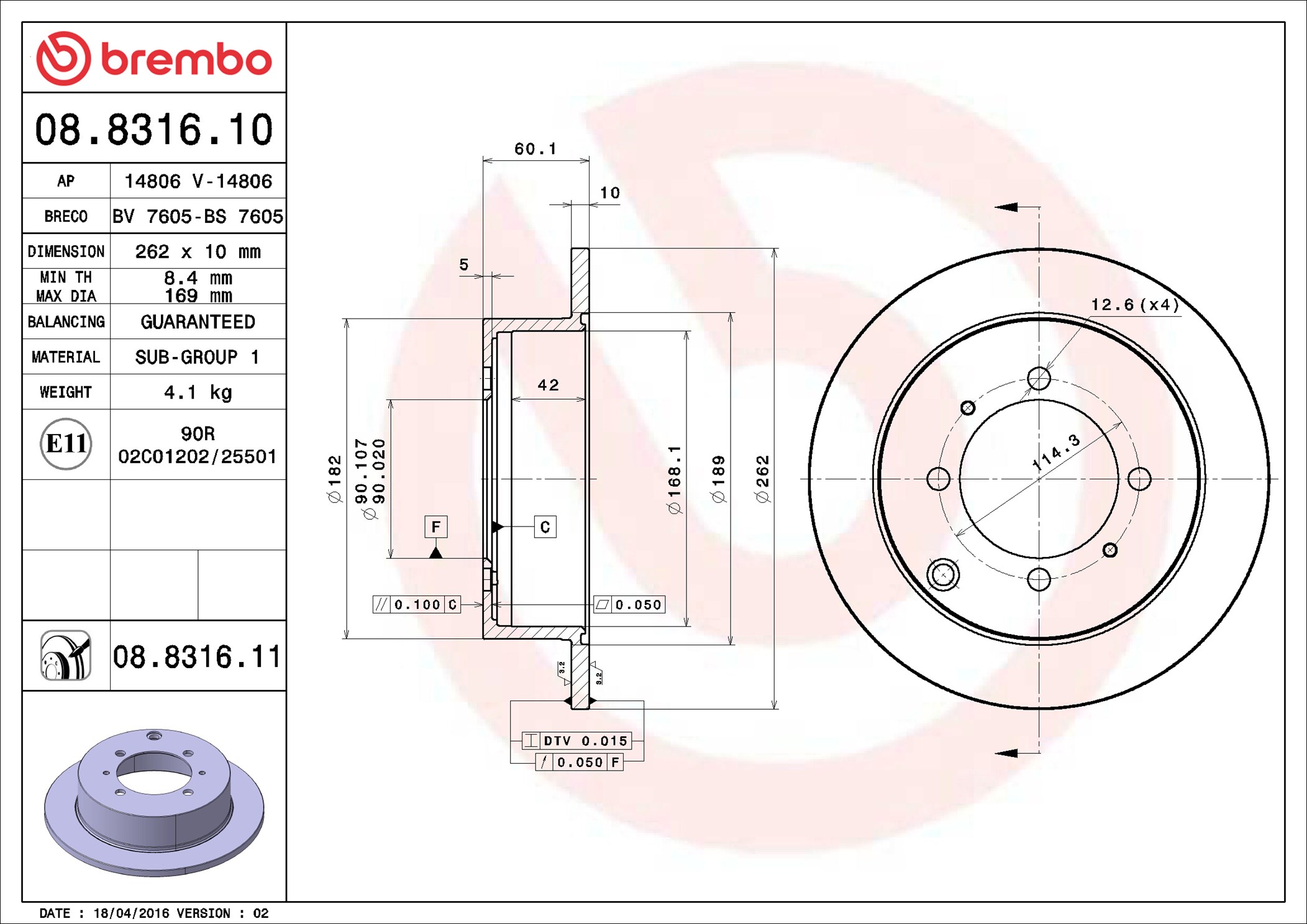 Disco freno BREMBO 08831611