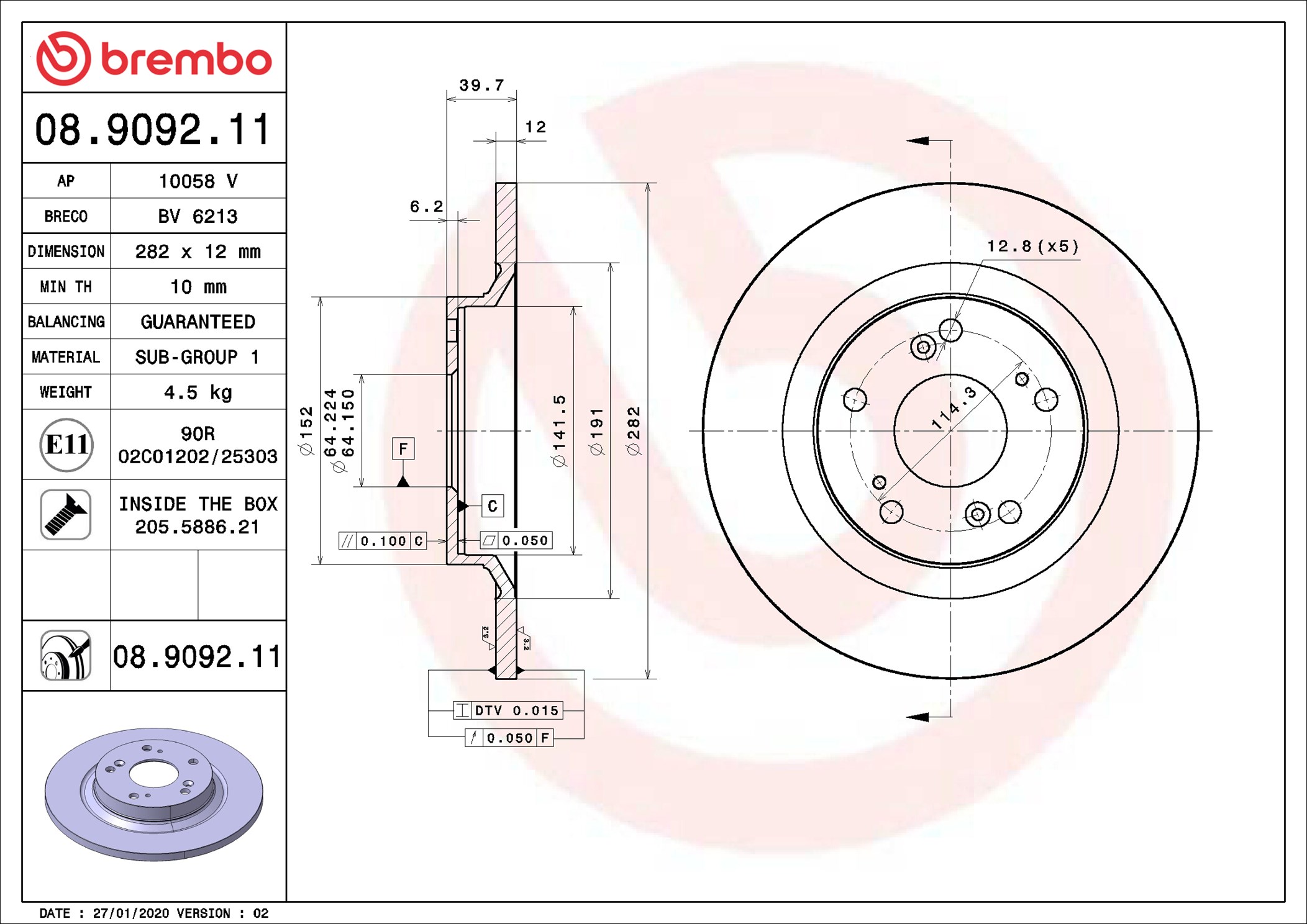 Disco freno BREMBO 08909211