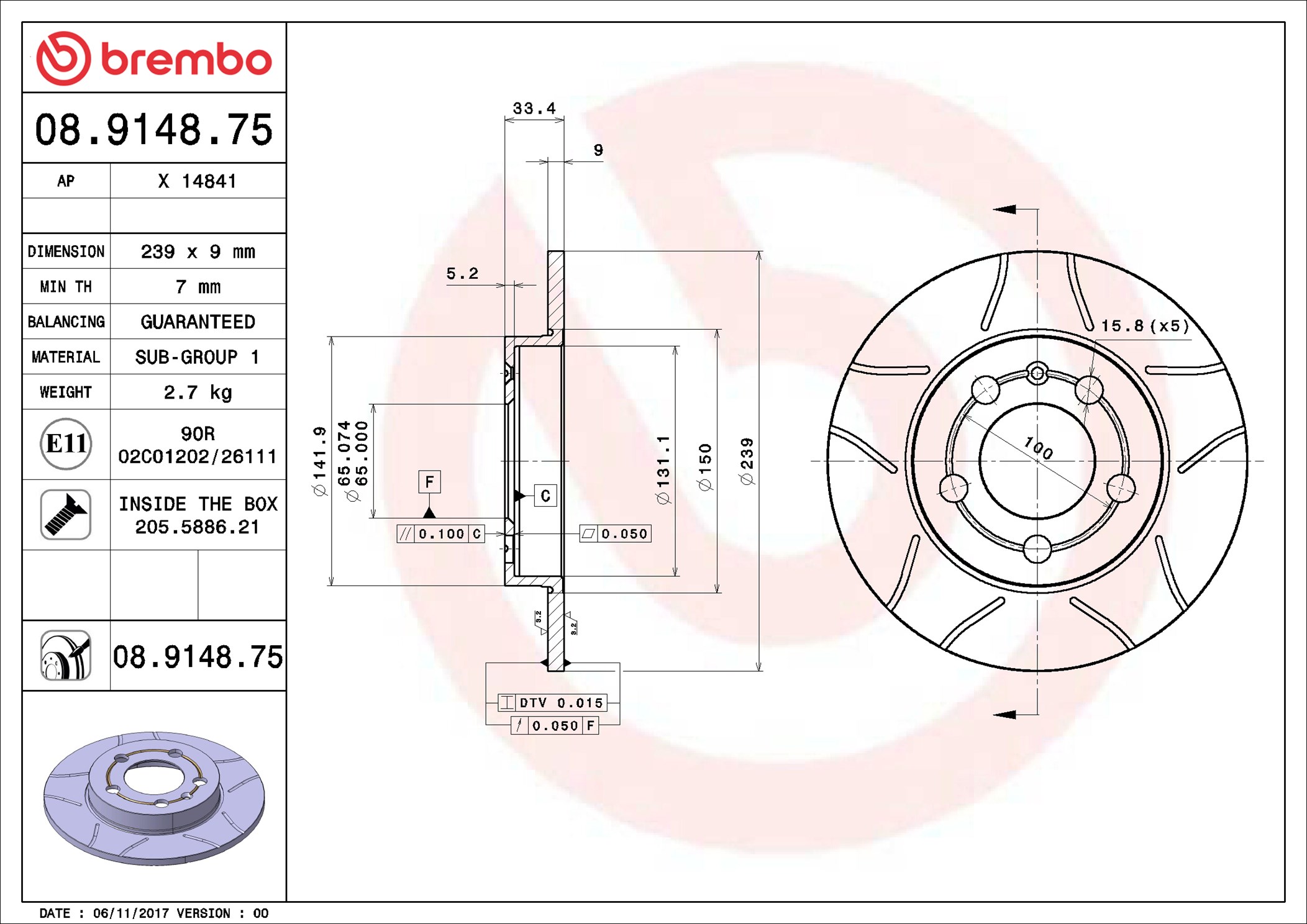 Disco freno BREMBO 08914875