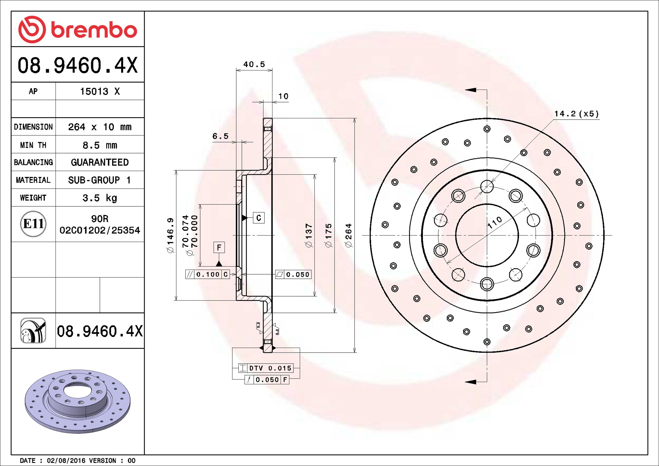 Disco freno BREMBO 0894604X
