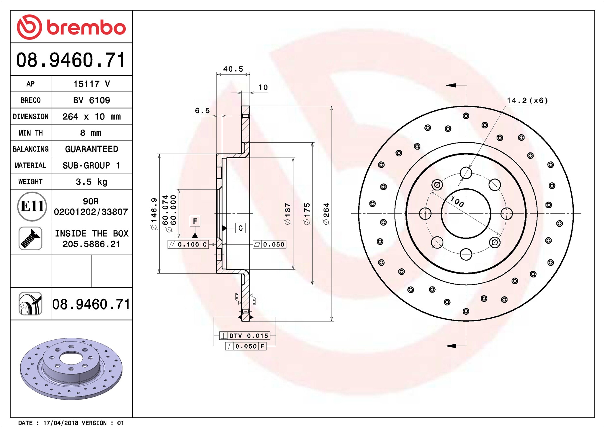 Disco freno BREMBO 08946071