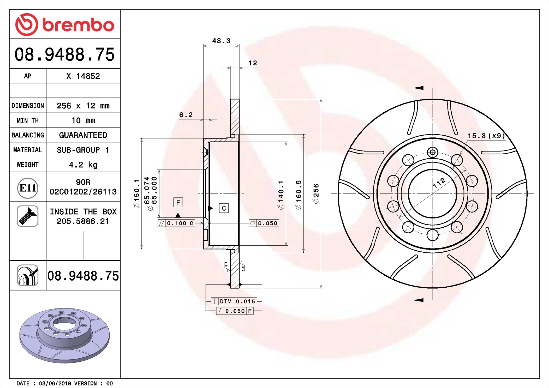 Disco freno BREMBO 08948875