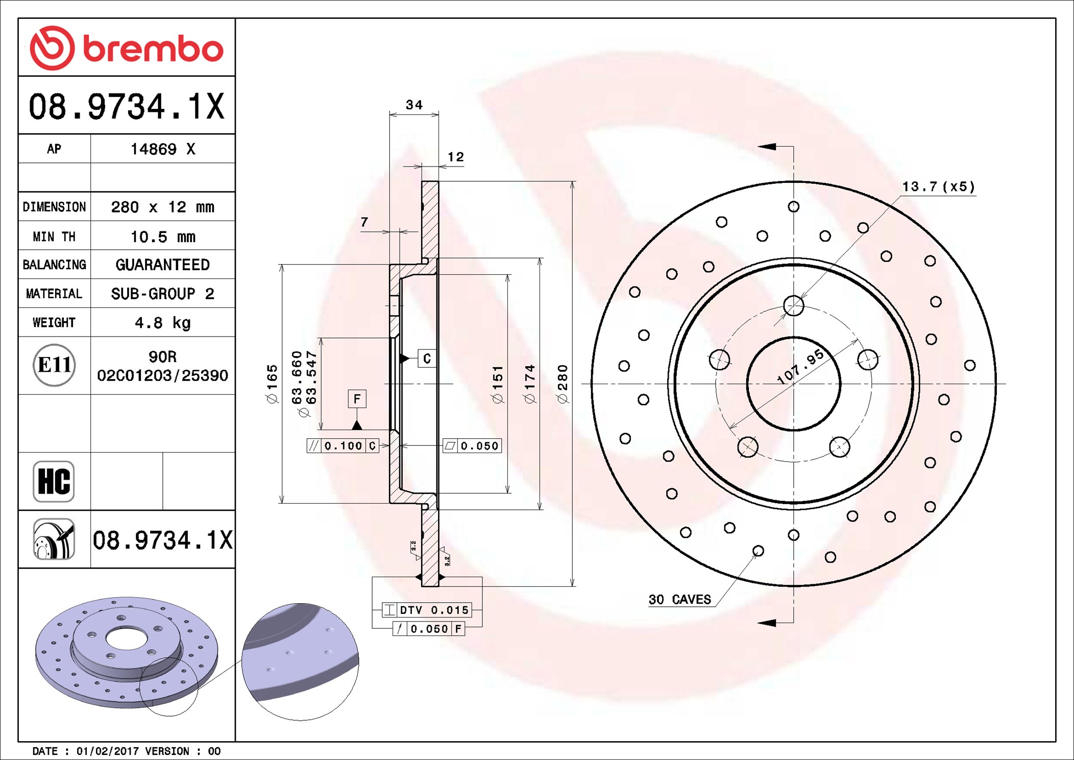 Disco freno BREMBO 0897341X